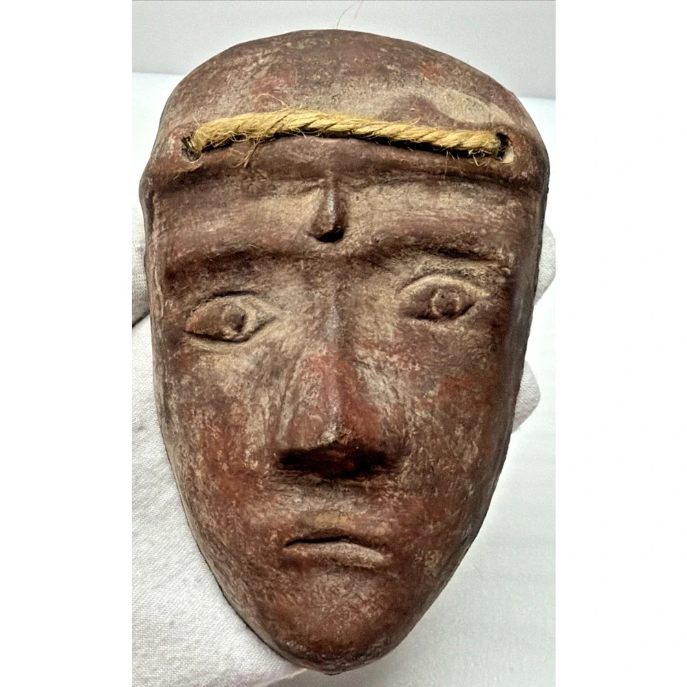 Vintage Columbian Mexican Clay Pottery Face Mask Wall Hanging